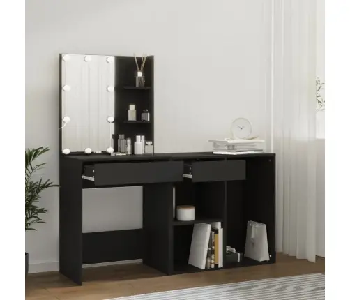 Kosmetinis Staliukas Su Led Ir Spintele, Juodas, Mediena