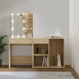 Kosmetinis Staliukas Su Led Ir Spintele, Ąžuolo, Mediena