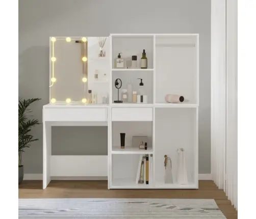 Kosmetinis Staliukas Su Led Ir 2 Spintelėmis, Baltas, Mediena