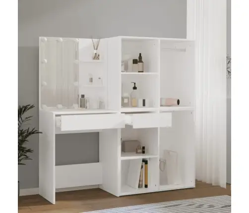 Kosmetinis Staliukas Su Led Ir 2 Spintelėmis, Baltas, Mediena