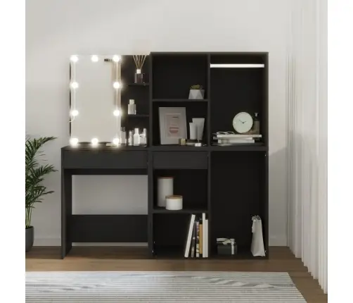 Kosmetinis Staliukas Su Led/Spintelėmis, Juodas, Mediena
