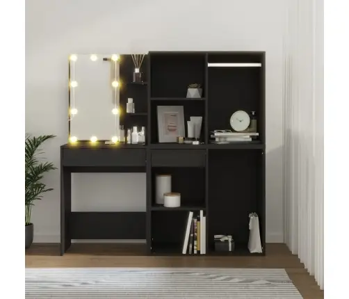 Kosmetinis Staliukas Su Led/Spintelėmis, Juodas, Mediena