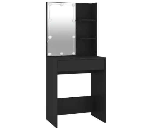Kosmetinis Staliukas Su Led/Spintelėmis, Juodas, Mediena