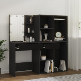 Spoguļgaldiņš Ar Skapīti, Led, Inženierijas Koks, Melns Vidaxl