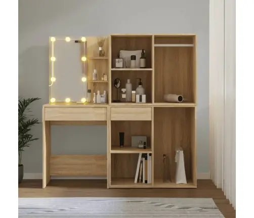 Spoguļgaldiņš Ar 2 Skapīšiem, Led, Ozolkoka Krāsa Vidaxl