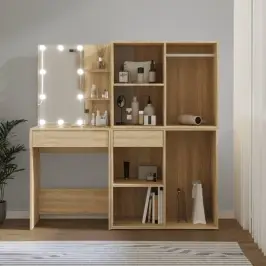 Kosmetinis Staliukas Su Led Ir 2 Spintelėmis, Ąžuolo, Mediena