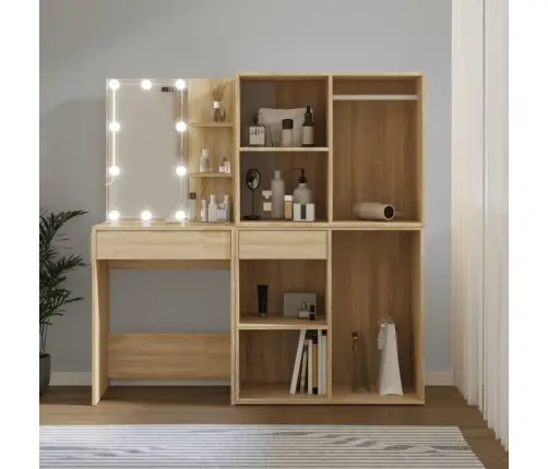 Spoguļgaldiņš Ar 2 Skapīšiem, Led, Ozolkoka Krāsa Vidaxl