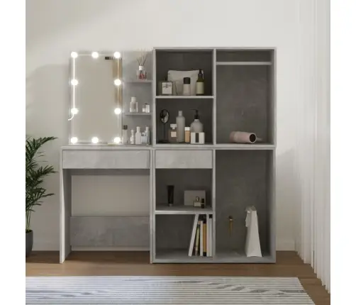 Spoguļgaldiņš Ar 2 Skapīšiem, Led, Pelēks Inženierijas Koks Vidaxl
