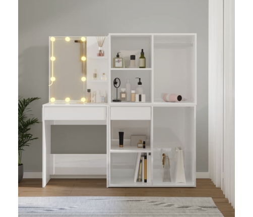 Kosmetinis Staliukas Su Led Ir 2 Spintelėmis, Baltas, Mediena