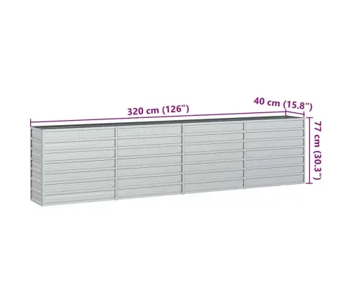 Augstā Puķu Kaste, 320X40X77 Cm, Cinkots Tērauds, Sudrabains Vidaxl