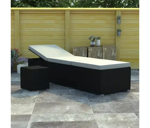 Sauļošanās Zvilnis Ar Galdiņu, Melns, Pe Pinums Vidaxl