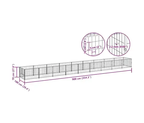 Suņu Voljērs, Melns, 9 M², Tērauds Vidaxl