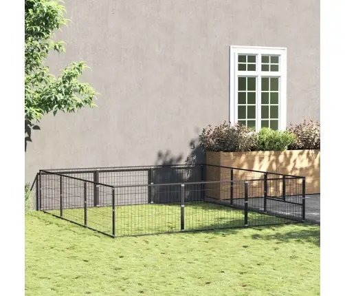 Suņu Voljērs, Melns, 9 M², Tērauds Vidaxl