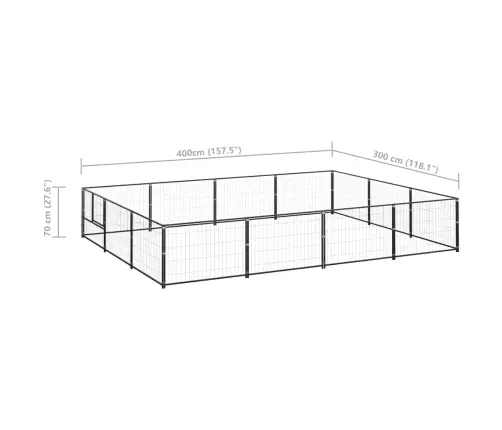 Suņu Voljērs, Melns, 12 M², Tērauds Vidaxl