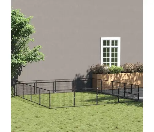 Suņu Voljērs, Melns, 16 M², Tērauds Vidaxl