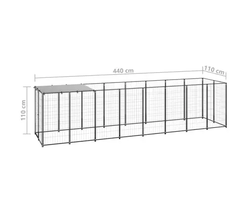Suņu Voljērs, Melns, 4,84 M², Tērauds Vidaxl