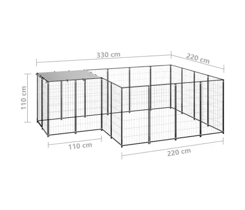 Voljeras Šunims, Juodos Spalvos, 6,05 M², Plienas