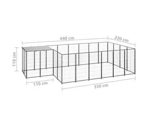 Suņu Voljērs, Melns, 8,47 M², Tērauds Vidaxl