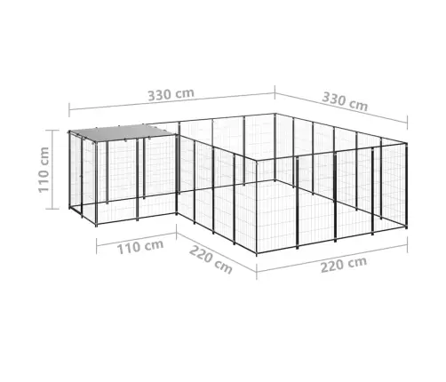 Suņu Voljērs, Melns, 8,47 M², Tērauds Vidaxl