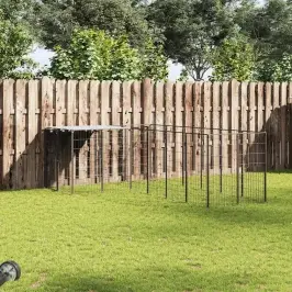 Suņu Voljērs, Melns, 8,47 M², Tērauds Vidaxl