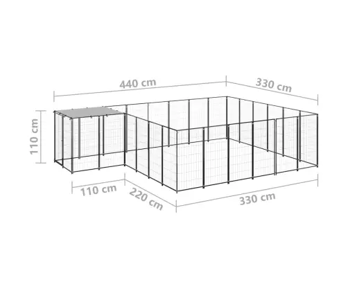 Suņu Voljērs, Melns, 12,1 M², Tērauds Vidaxl