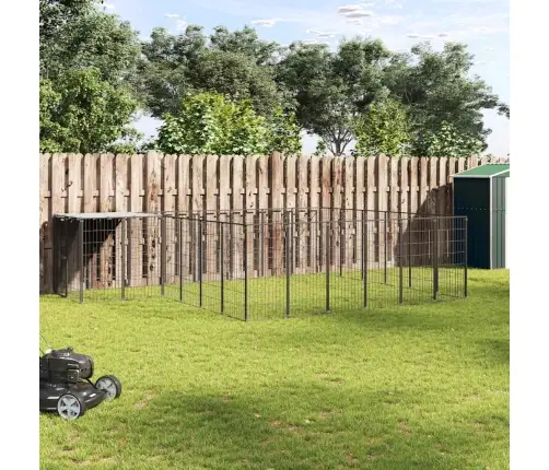 Suņu Voljērs, Melns, 12,1 M², Tērauds Vidaxl
