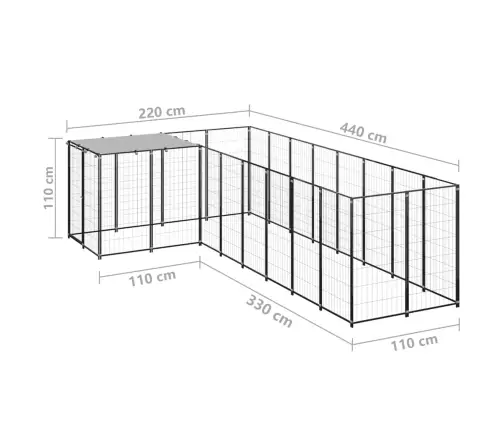 Suņu Voljērs, Melns, 6,05 M², Tērauds Vidaxl