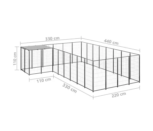 Suņu Voljērs, 10,89 M², Tērauds, Melns Vidaxl