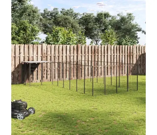 Suņu Voljērs, 10,89 M², Tērauds, Melns Vidaxl