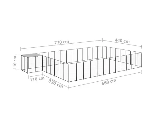 Suņu Voljērs, 30,25 M², Tērauds, Melns Vidaxl