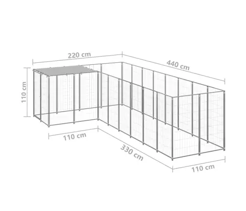 Suņu Voljērs, Sudraba Krāsa, 6,05 M², Tērauds Vidaxl