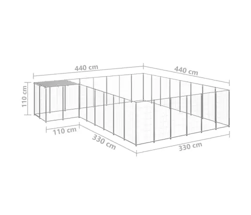 Suņu Voljērs, 15,73 M², Tērauds, Sudraba Krāsa Vidaxl