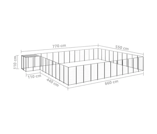 Suņu Voljērs, 37,51 M², Tērauds, Melns Vidaxl
