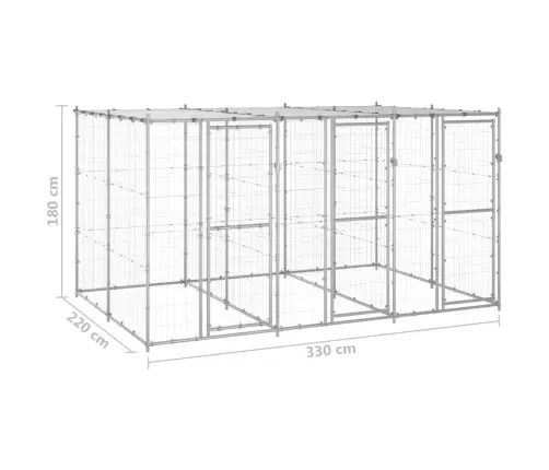 Lauko Voljeras Šunims Su Stogu, Galvanizuotas Plienas, 7,26M²