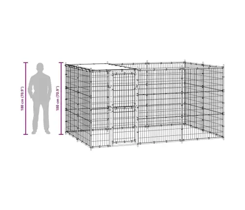 Suņu Voljērs Ar Jumtu, 7,26 M², Tērauds Vidaxl
