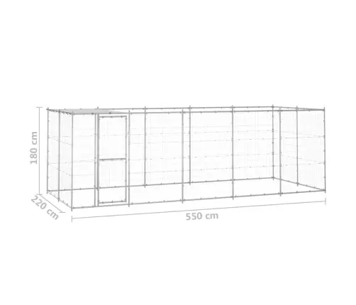 Lauko Voljeras Šunims Su Stogu, Galvanizuotas Plienas, 12,1M²