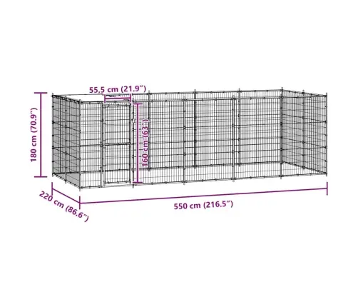 Lauko Voljeras Šunims Su Stogu, Galvanizuotas Plienas, 12,1M²
