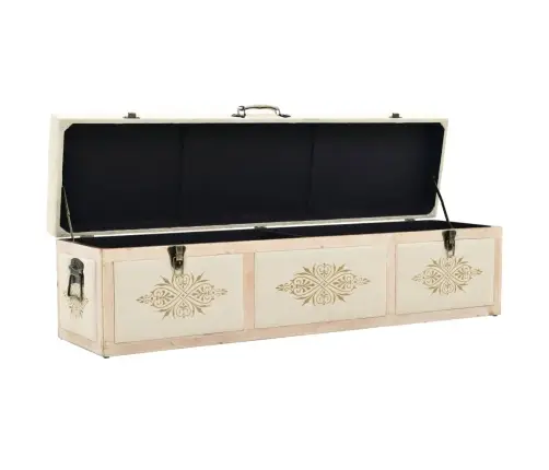 Suoliukas Daiktadėžei, 110 cm Kreminės Spalvos, Eglės Medienos Masyvas Ir Audinys