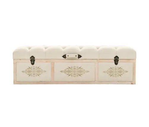 Suoliukas Daiktadėžei, 110 cm Kreminės Spalvos, Eglės Medienos Masyvas Ir Audinys