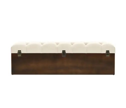 Suoliukas Daiktadėžei, 110 cm Kreminės Spalvos, Eglės Medienos Masyvas Ir Audinys