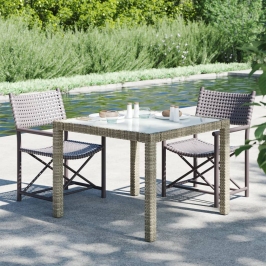 Sodo Stalas, Pilkas, 90X90X75cm Grūdintas Stiklas/Poliratanas