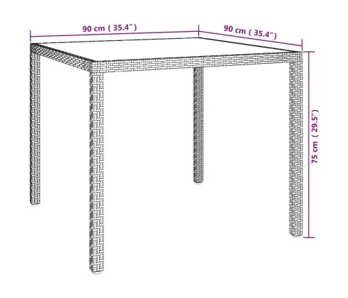 Dārza Galds, 90X90X75 Cm, Rūdīts Stikls Un Mākslīgā Rotangpalma Vidaxl