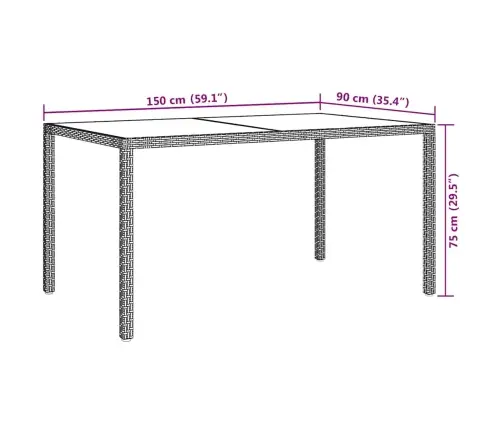 Dārza Galds, 150X90X75 Cm, Rūdīts Stikls, Brūna Pe Rotangpalma Vidaxl Dārza Galds, 150X90X75 Cm, Rūdīts Stikls, Brūna Pe Rotangpalma Vidaxl