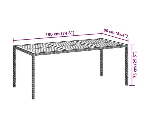Sodo Stalas, Juodas, 190X90X75cm Poliratanas Ir Akacija Sodo Stalas, Juodas, 190X90X75cm Poliratanas Ir Akacija