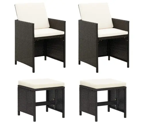 Kėdžių Ir Taburečių Komplektas, 4 Dalių, Juodas, Poliratanas Kėdžių Ir Taburečių Komplektas, 4 Dalių, Juodas, Poliratanas