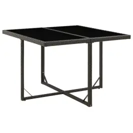 Dārza Galds, Melns, 109X107X74 Cm, Pe Rotangpalma, Stikls Vidaxl