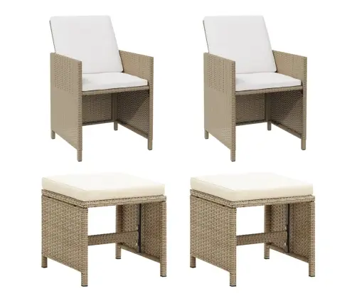 Dārza Krēsli Ar Soliņiem, 2 Gab., Bēša Pe Rotangpalma Vidaxl