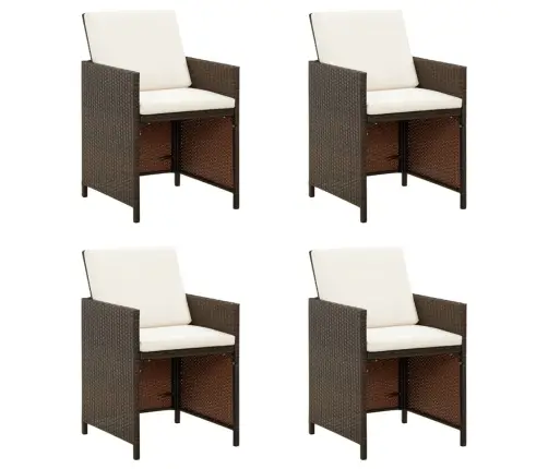 Sodo Valgomojo Kėdės Su Pagalvėmis, 4Vnt., Rudos, Poliratanas