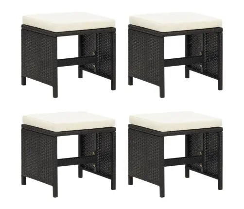 Sodo Taburetės Su Pagalvėlėmis, 4Vnt., Juodos, Poliratanas