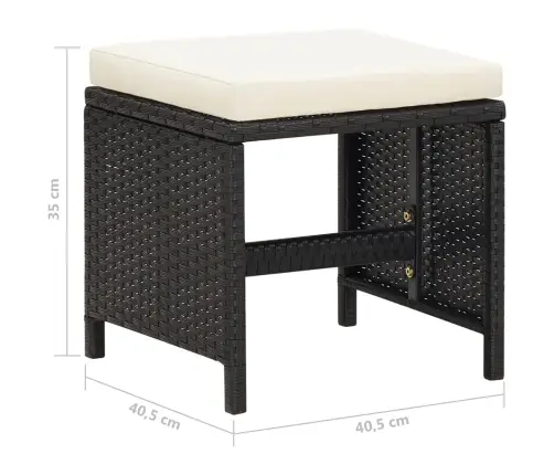 Sodo Taburetės Su Pagalvėlėmis, 4Vnt., Juodos, Poliratanas